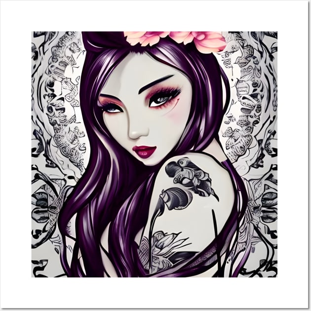 The girl with the flower tattoo Wall Art by animegirlnft